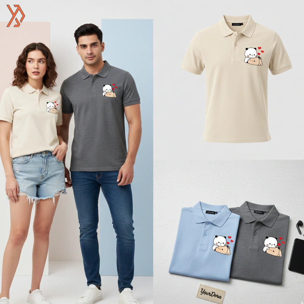 Cartoon Love Heart Couple Polo Shirt – Cute Romantic 2 Premium Polo shirt