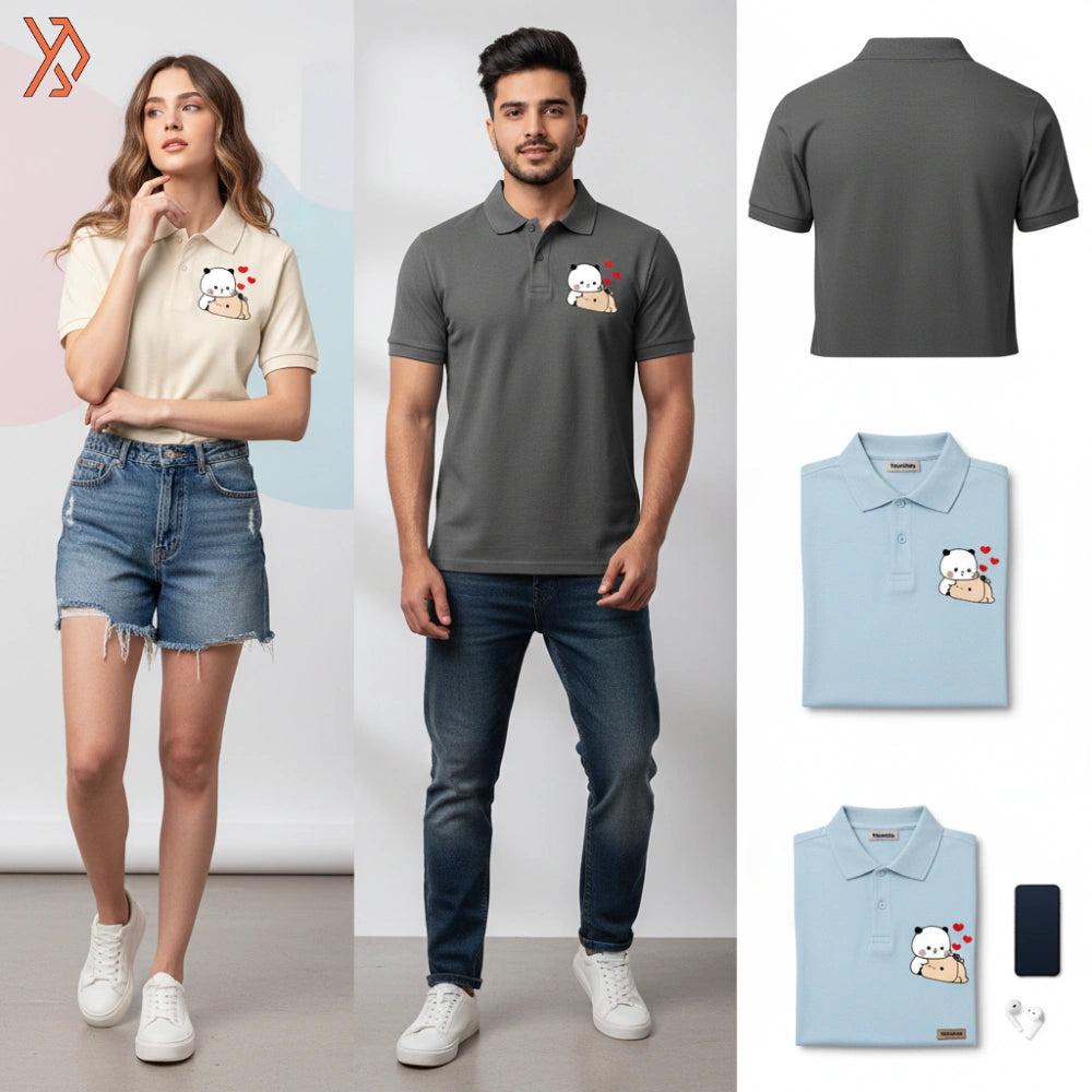 Cartoon Love Heart Couple Polo Shirt – Cute Romantic 2 Premium Polo shirt