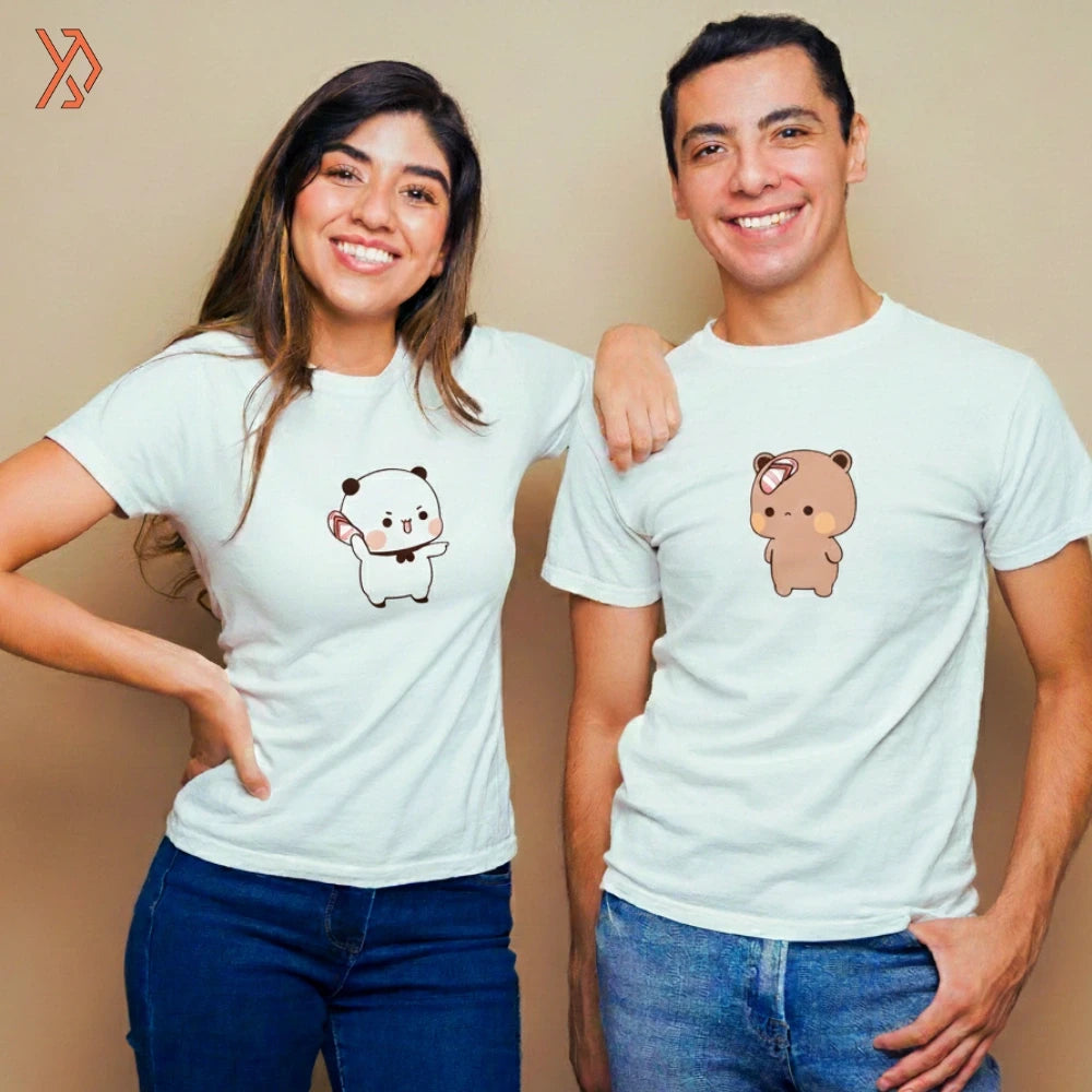 Cartoon Love Heart Couple T-Shirt – Cute Romantic 2 Premium T-shirt