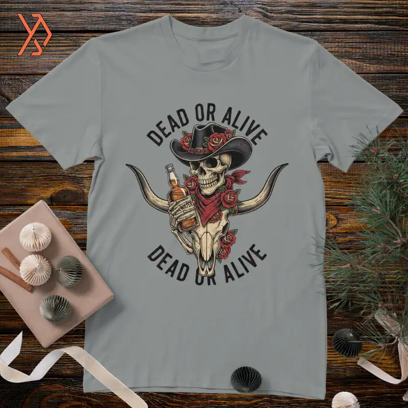 Dead or Alive" Cowboy Skull Vintage Graphic Tee