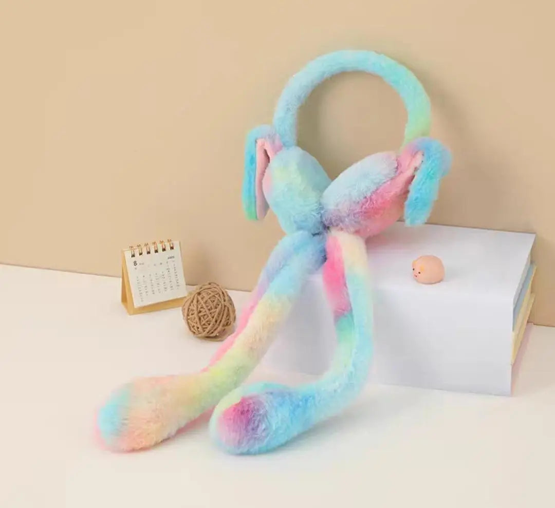 Gradient color Moving Bunny Earmuffs for Kids.