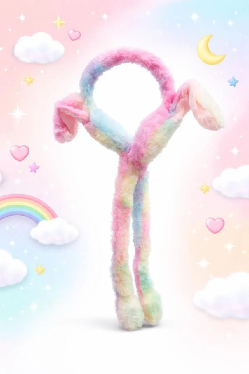 Gradient colorful Moving Bunny Earmuffs for Kids.