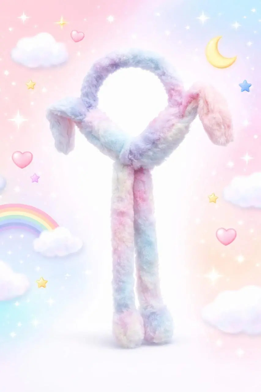 Gradient colorful Moving Bunny Earmuffs for Kids.