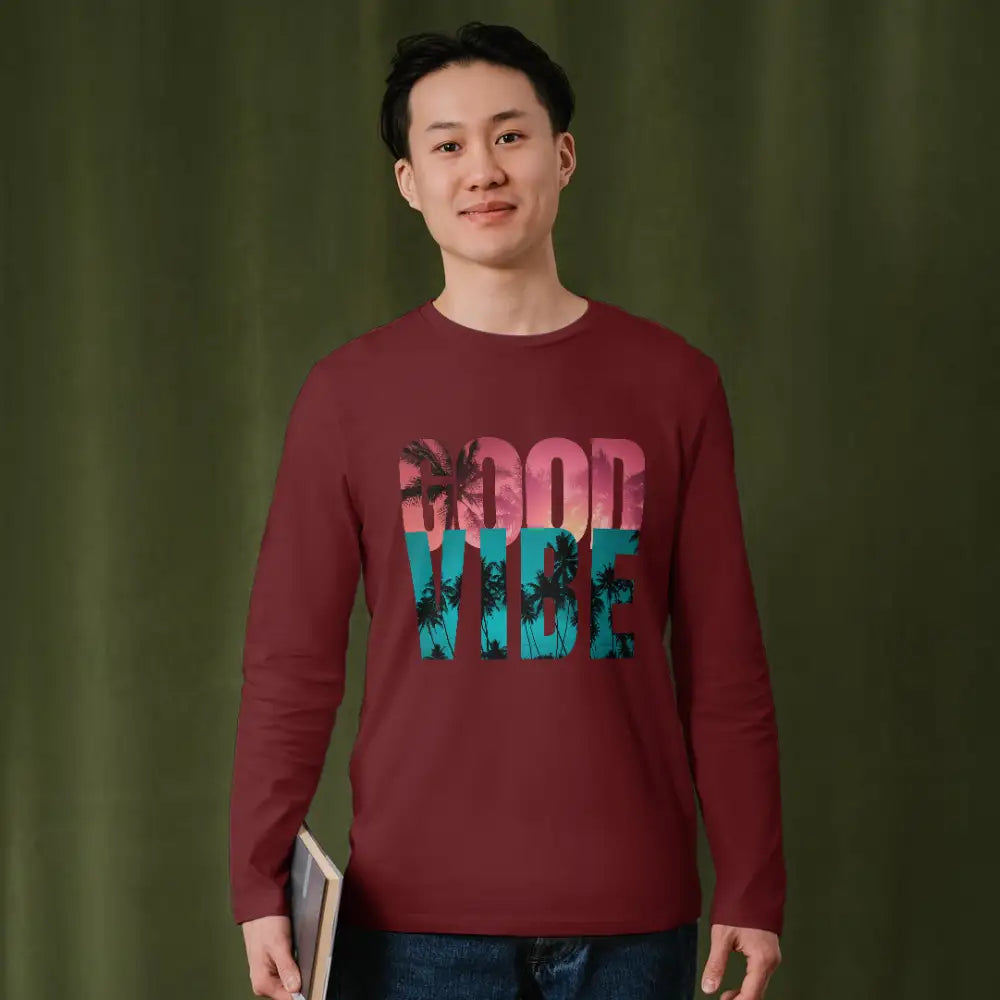 Good Vibe" Tropical Sunset Maroon T-Shirt
