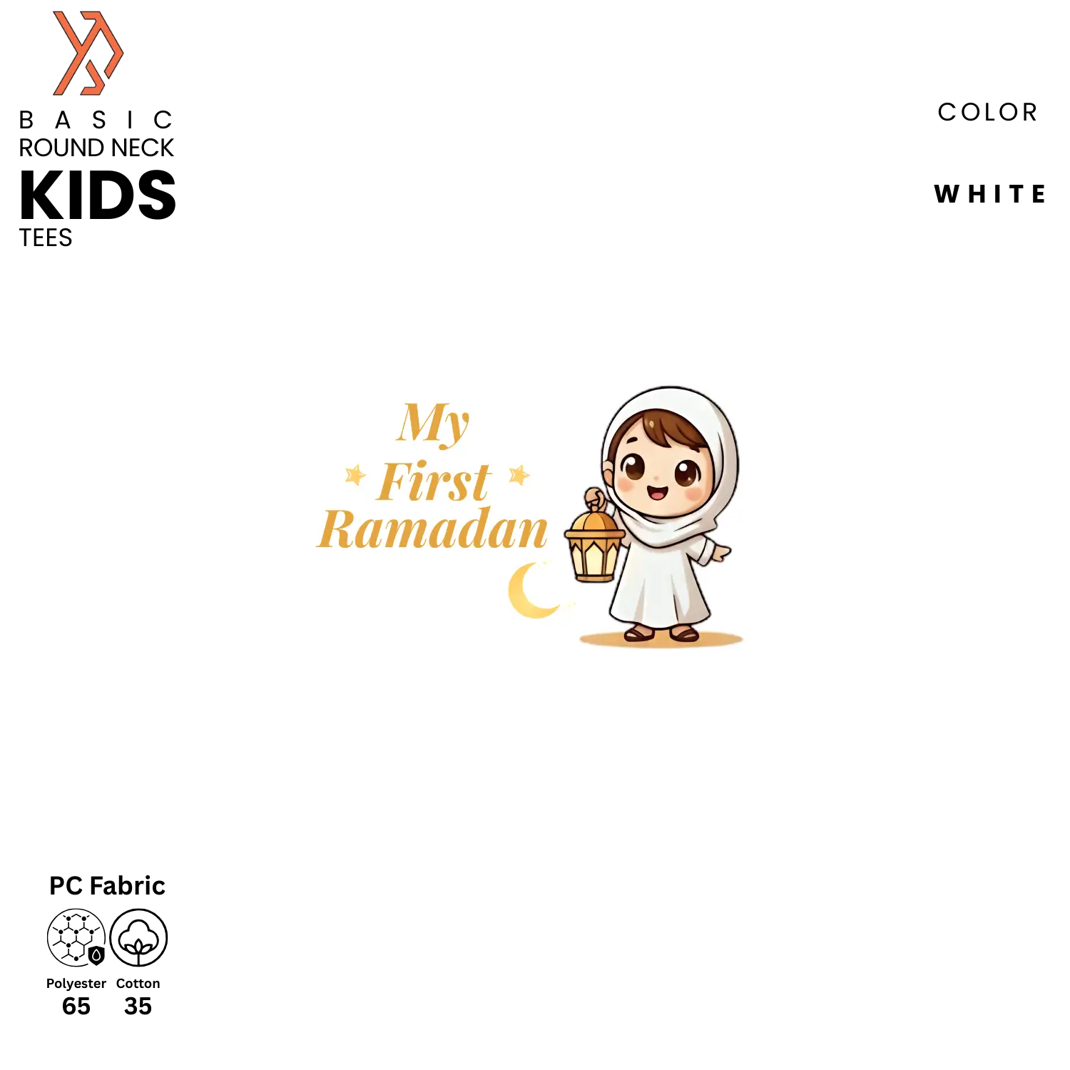 Advertisement for 'My First Ramadan' kids tees with a cartoon child holding a lantern on a white background. yourdora.pk