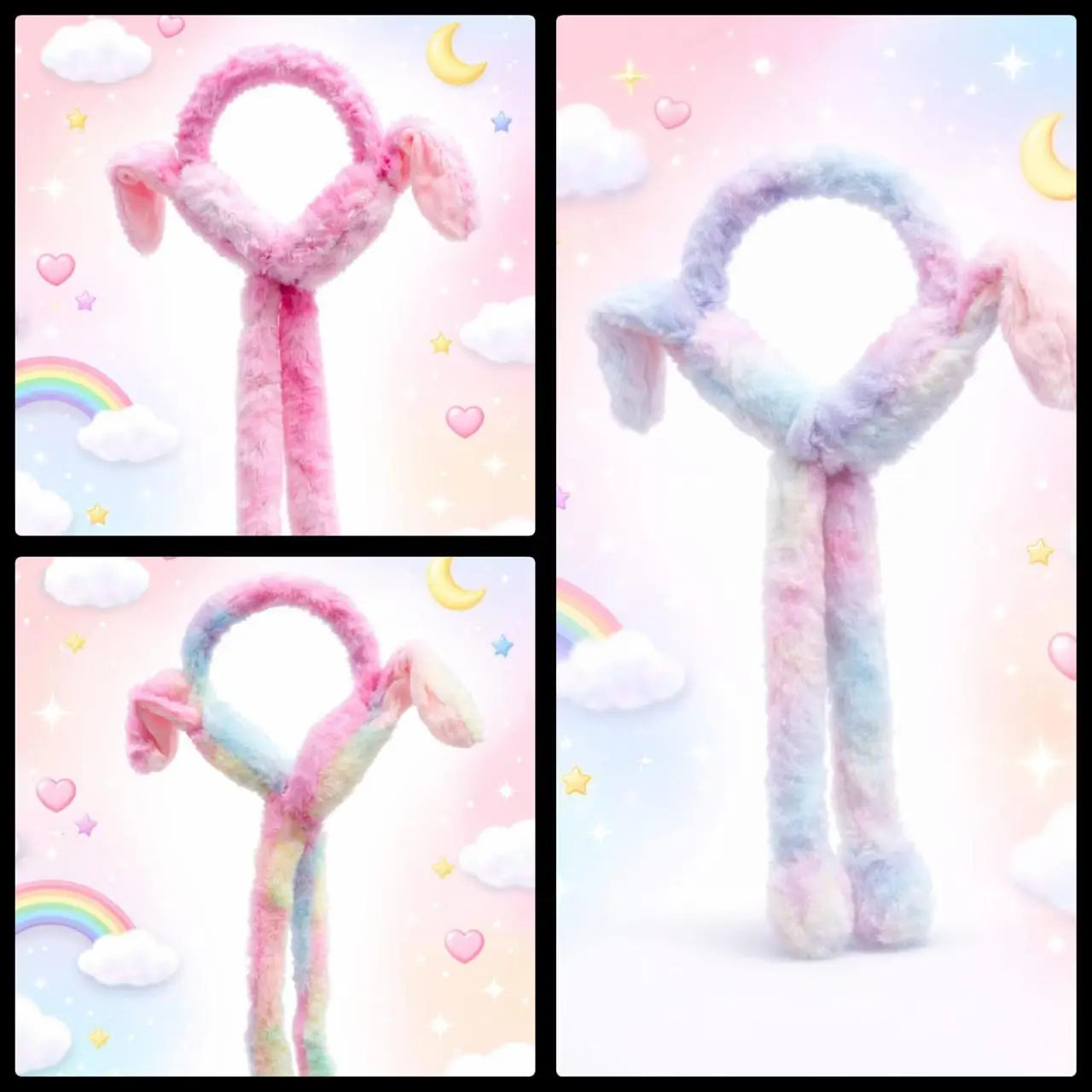 multi Gradient colorful Moving Bunny Earmuffs for Kids.