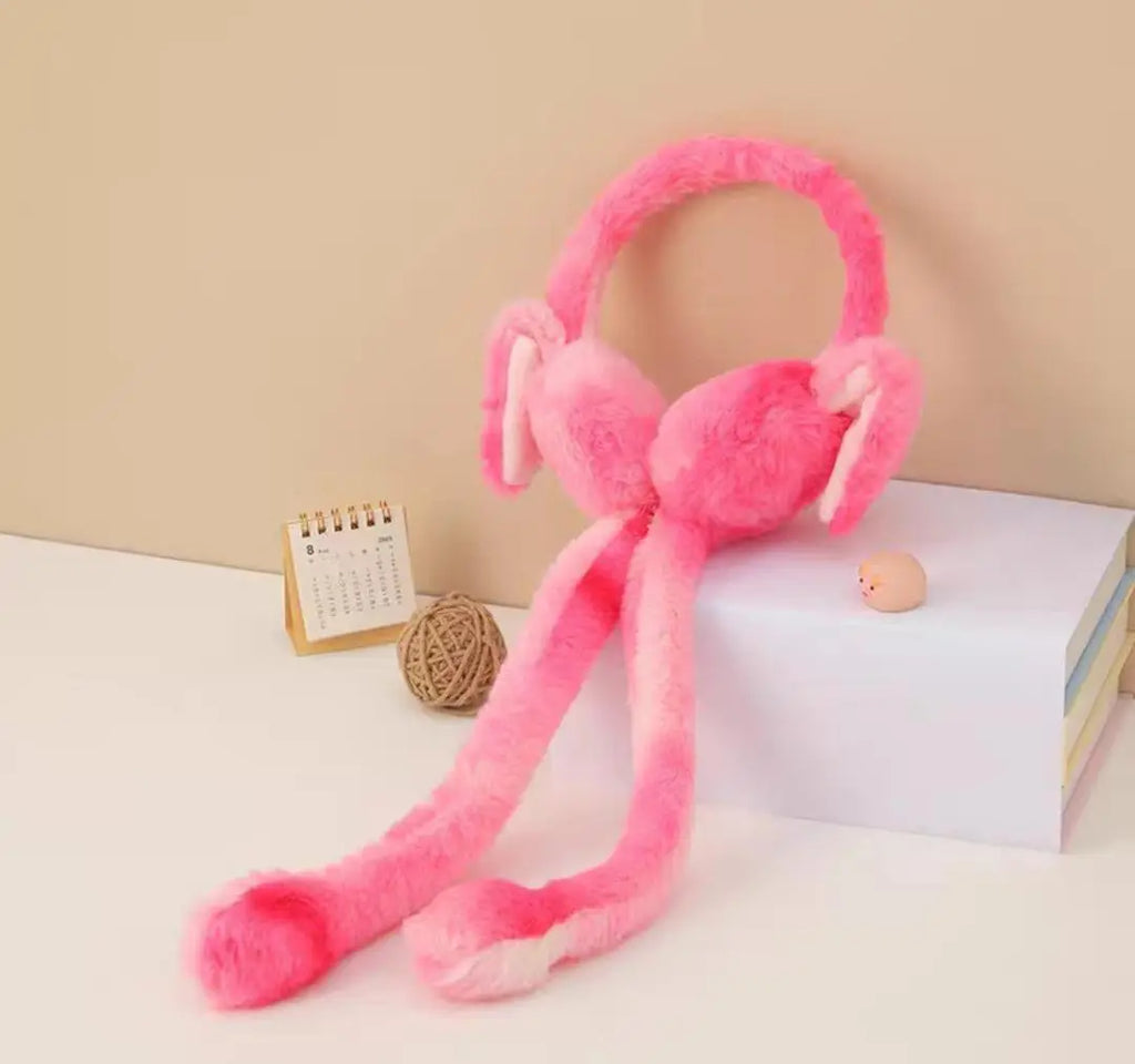 pink Gradient colorful Moving Bunny Earmuffs for Kids.